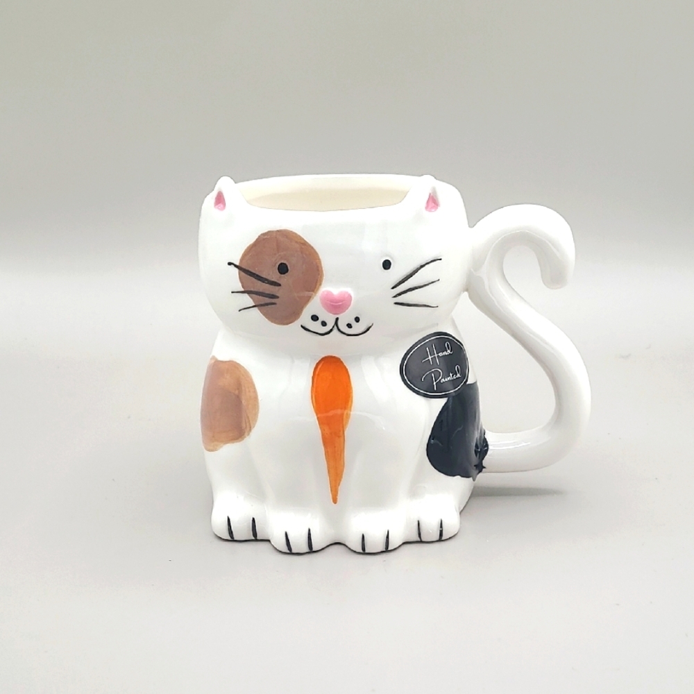 Hand Painted Cat Shaped Ceramic Mug, NWOT